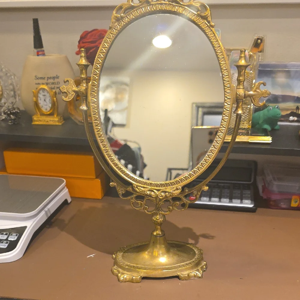 Vintage Gold Oval Dressing Mirror with Ornate Frame